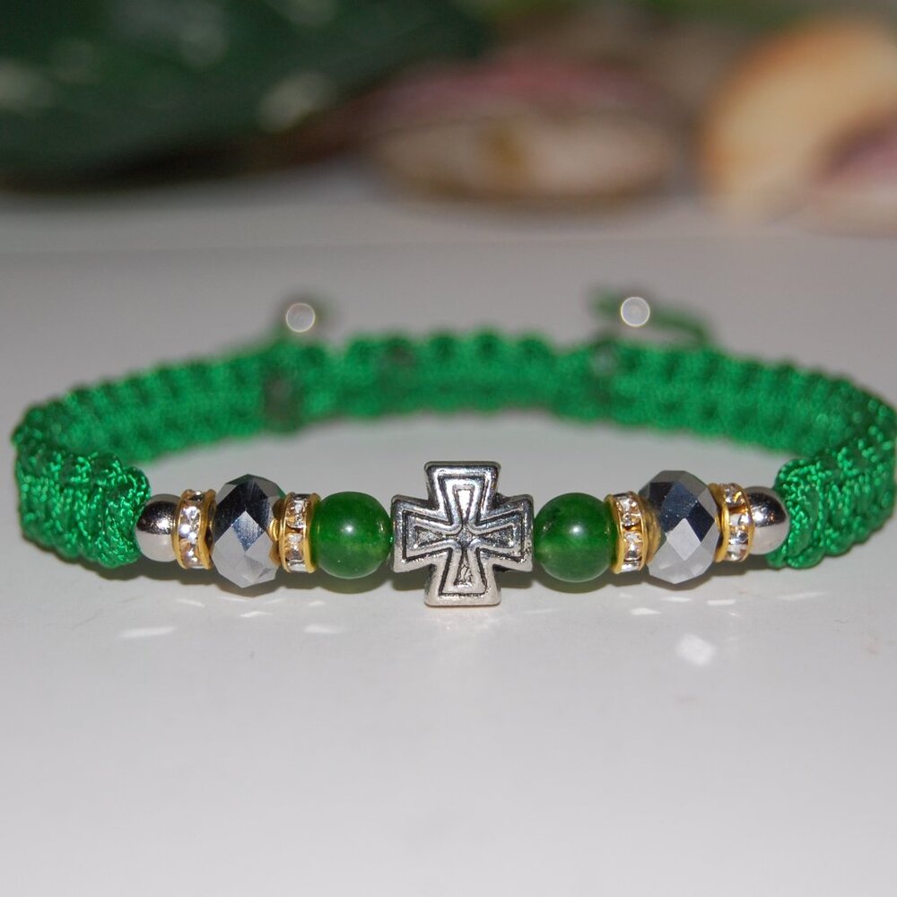 Cross Bracelet,6mm Stone and Glass Beads,Friendship Bracelet,Good Wishes Gift